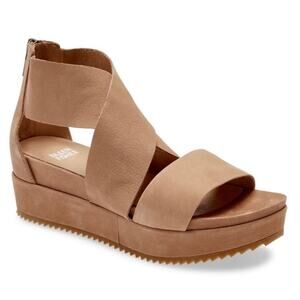 Eileen Fisher NWOB Elon Tan Leather Platform Crisscross Wedge Sandal Size 8.5